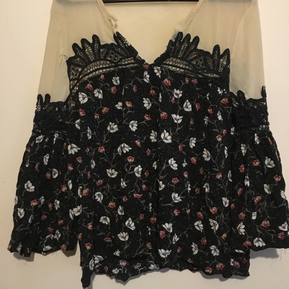 Flower Pattern Bohemian Peasant Blouse
